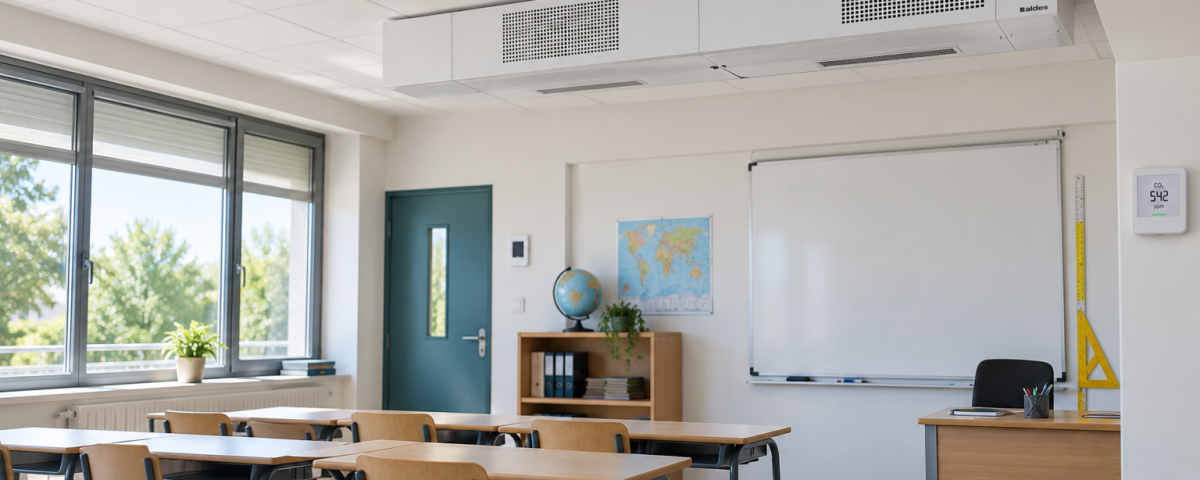 Mesure du CO₂ et contrôle de la ventilation dans une salle de classe.