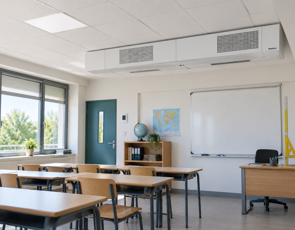 Mesure du CO₂ et contrôle de la ventilation dans une salle de classe.